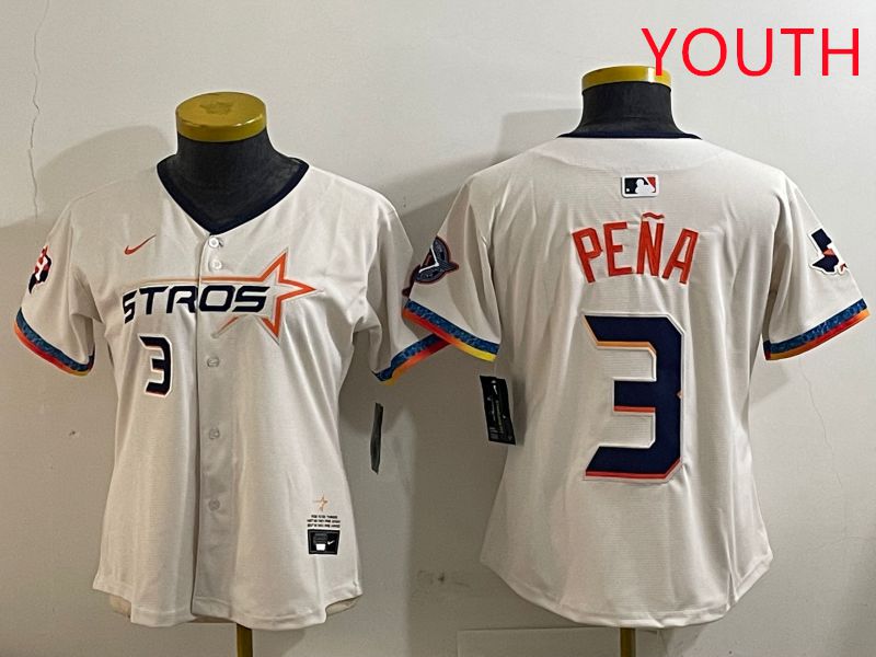 Youth Houston Astros 3 Pena Cream Fourth generation Joint Name Nike 2025 MLB Jersey style 4